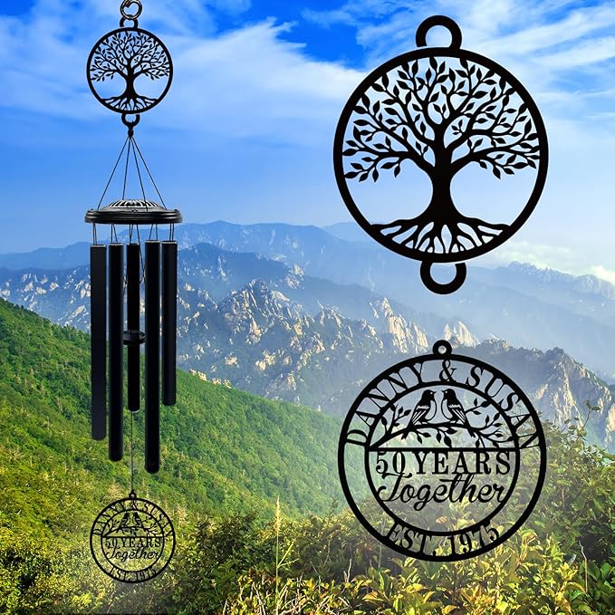Custom Wedding Anniversary Wind Chime Personalized Gifts for 10th, 25th, 40th, 50th, 60th, 70th or Any Year Anniversary Keepsake Decoration for Parents & Couples