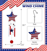 CoTa Global USA Flag Star Wind Chime - American Flag Patriotic Indoor or Outdoor Windchime Home Decor with Hanging Bells, Handcrafted Glass and Metal Wind Chimes for Yard, Garden, Porch - 28.7 Inches