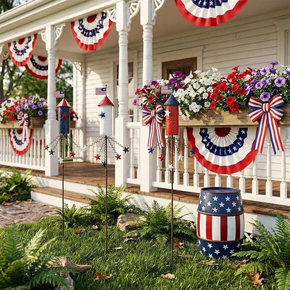 3 Pack Patriotic 4th of July Decorations Outdoor,23.6” Metal Americana Firework Decorative Garden Stakes for Independence Day Garden Decor, 3D Red White Blue Yard Signs for Lawn Porch