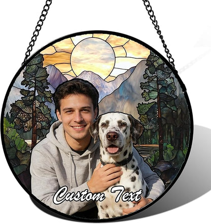 Personalized Pet Custom Photo Faux Stained Glass Window Hanging - Loss of Dog Sympathy Gift Memorial Gifts Customized Ornaments Christmas Mother's Day for Lovers Women Men Dad Mom Nana