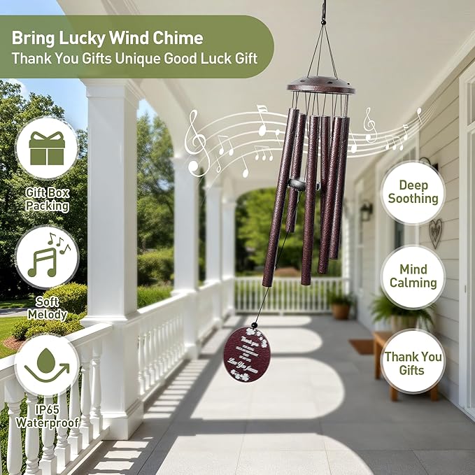 Wind Chimes for Outside - Large Deep Tone Bronze Wind Chime 32 Inch - Indoor & Outdoor - Good Luck Thank You Gifts Birthday Gifts - Memorial Sympathy Garden Hanging