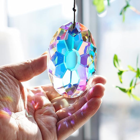 AB Coating Hanging Window Crystal Prism Suncatcher Rainbow Maker Glass Hanging Pendant Ornaments for Home Garden Ornament for Christmas Tree (89mm,3.5inch)