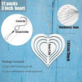 12 Pack 3inch Sublimation Wind Spinner Blanks 3D Aluminum Metal Wind Sculpture Kinetic Spinners for Yard Garden Indoor Art Ornaments Xmas Hanging Decoration (Heart)