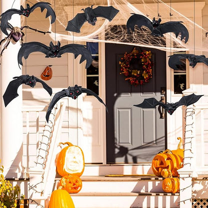 MGparty Halloween Hanging Bats 24 Pcs Realistic Scary Rubber Bats for Halloween Outdoor Indoor Yard Home Window Door Wall Decorations Halloween Party Decorations with 5 Size