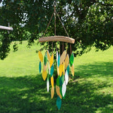 Blue Handworks Rainforest Waterfall Glass and Driftwood Chime, Sandblasted Glass and Found Wood Handcrafted Wind Chime