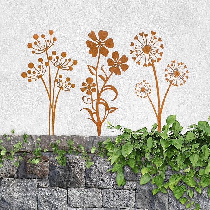 Decorative Garden Stakes,Flower Bed Decor Plant Stakes,Garden Statues Outdoor Clearance,Metal Yard Art Outdoor,Plant Decorations for Pots (3 Pack)