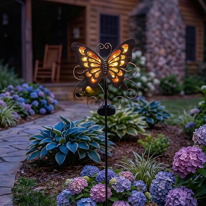 Butterfly Solar Lights for Outside, 36 inches Waterproof Metal Solar Pathway Lights, Large Solar Butterfly Lights Outdoor Garden Decor, Warm Amber LED Stake Lights Outdoor Yard