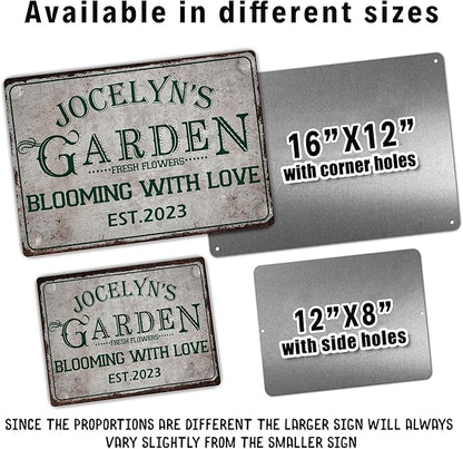 Custom Metal Signs with Name Made in USA Personalized Vintage Garden Sign Waterproof Vintage Decorative Metal Print for Wall Decor Customized Home Garden Ideas Gifts Artwork Prints for Yard Ourdoor