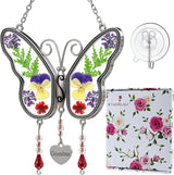 KY&BOSAM Gifts for Grandma Butterfly Suncatcher with Pressed Flower Wings and a Silver Grandma Heart Charm - Stain Glass Panels Grandma Gifts Wind Chime - Mothers Day Birthday Christmas