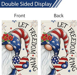 Heyfibro Let Freedom Ring Gnome Patriotic Garden Flag 12x18 Double Sided Burlap, 4th Of July Fireworks Red Flower Heart Pattern Yard Flags for Rustic Independence Day Outdoor Decor (ONLY FLAG)