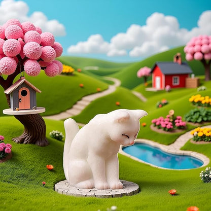 BWESOO White Miniature Cats Statue Micro Landscape Fairy Garden House DIY Terrarium Crafts Ornaments Accessories for Home Outdoor Statues
