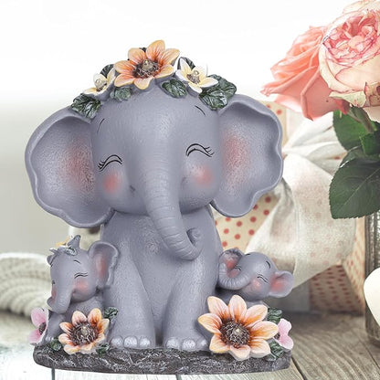 Spring Decorations Outdoor Easter Decor Gifts for Mom Women Elephant Solar Statues Patio Décor Grandma Sculptures for Lawn Balcony Yard House Warming Gifts New Home Mothers Day