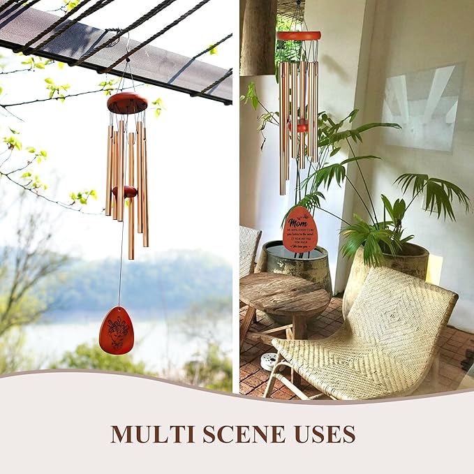 YU FENG 26” Wind Chimes for Mom, Gifts from Daughter or Son, Unique Mother’s Day, Birthday, Wooden Outdoor Wind Chime with Heartfelt Message