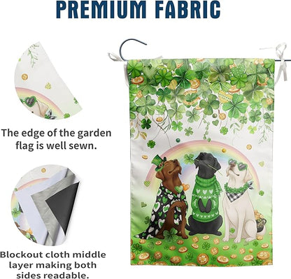 St Patricks Day Dog House Flag 28 x 40 Double Sided Outside White Chocolate Black Lab Garden Banner Labrador Yard Signs for Saint Patrick Spring Outdoor Decorative