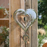 Phuryllic Wind Spinners Outdoor, Garden Decor, Bird Deterrents for Outside, 3D Metal Yard Decorations for Patio & Porch, Unique Gardening Gifts for Women & Moms - 2pcs Silver Heart