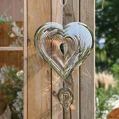 Phuryllic Wind Spinners Outdoor, Garden Decor, Bird Deterrents for Outside, 3D Metal Yard Decorations for Patio & Porch, Unique Gardening Gifts for Women & Moms - 2pcs Silver Heart