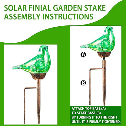 Solar Bird Garden Stake Lights - Hand Blown Glass Decorative Garden Pathway Lights Outdoor Waterproof Bird Glass Stakes (Green)