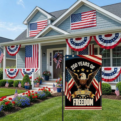 250 Years America Garden Flag, Double Sided 12x18 Patriotic Banner, Eagle Design, 1776-2026 US Semiquincentennial Yard Decor