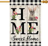 ORTIGIA Easter Bunny House Flag Double Sided 28x40 Inch Burlap Rabbit Spring Tulip Home Sweet Home Large Flag for Yard Holiday Seasonal Outdoor Outside Porch Decoration