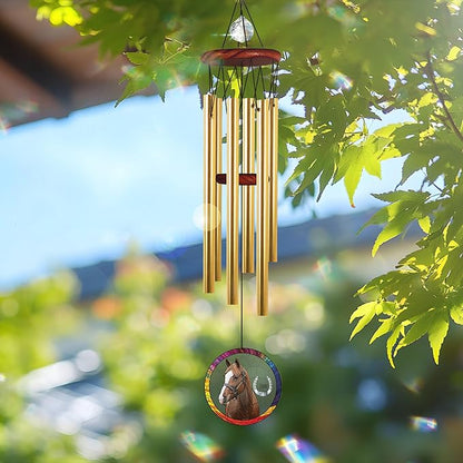Personalized Horse Wind Chimes for Outside, Custom Photo Crystal Pet Suncatcher Ornament, Horse Lover Gifts for Women Men, Unique Pet Memory Keepsake, Windchimes Outdoors for Garden Home Décor