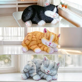 Sleeping Black Tabby Garden Statue - Resin Realistic Mini Cat Sculpture, Pet Loss Memorial Stone, for Cat Lovers, Indoor/Outdoor Decor, Animal Figurine for Yard Ornaments