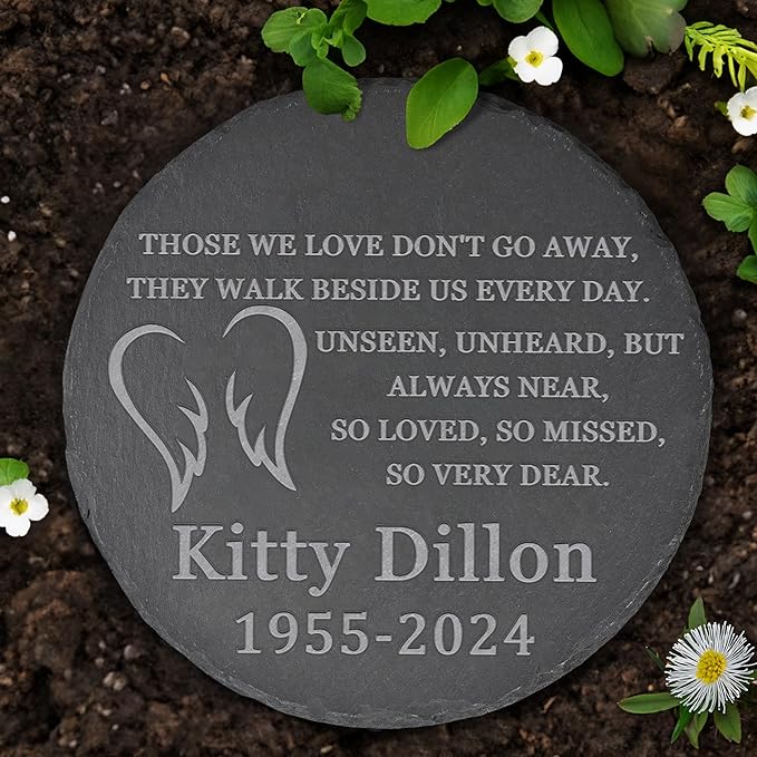 Memorial Garden Stone, Memorial Stone, Personalized Memorial Gifts, Sympathy Gifts for Loss of Loved One, Bereavement Gift for Loss of Father Mother - Angels Wings, Love Don't Go Away - Round