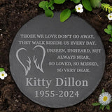 Memorial Garden Stone, Memorial Stone, Personalized Memorial Gifts, Sympathy Gifts for Loss of Loved One, Bereavement Gift for Loss of Father Mother - Angels Wings, Love Don't Go Away - Round