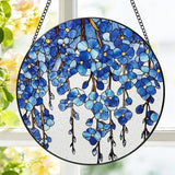 Stained Glass Window Hanging, 8 Inch Forget Me Not Flower Suncatcher, Sun Catchers Indoor Window, Blue Floral Suncatchers for Windows Hanging, Spring Home Garden Decor Panel Gifts for Mom Grandma Wife