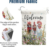Floral Chicken Garden Flag 28x40 Double Sided Flower Rooster Farmhouse Yard Flag for Outside Welcome Decor