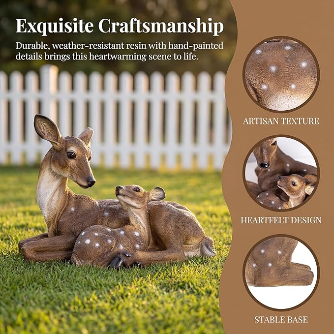 14.9 Inch Mother & Fawn Deer Statue Decoy, Outdoor Garden Lawn Ornament for Yard Patio Christmas Decor, for Female Garden Enthusiasts