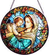 Virgin Mary and Baby Jesus Stained Glass Window Hanging, 8''/20CM Suncatchers for Windows Christian Decorative Hanging Ornaments Stained Glass for Chirstmas Suncatcher Window Panel Gift Home Decor