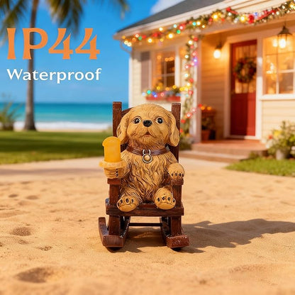 IVCOOLE Solar Dog Statue, Dog Garden Statues, Outdoor Dog Decorations for Patio Porch Yard and Lawn, Resin Dog Figurines with Solar Lantern, Dogs Lovers Gifts for Mom Grandma Women Housewarming