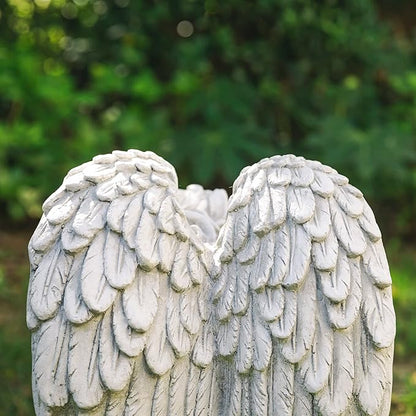 Glitzhome Resting Angel Statue Outdoor Garden Memorail Sculpture, 15in Tall, Cement Gray