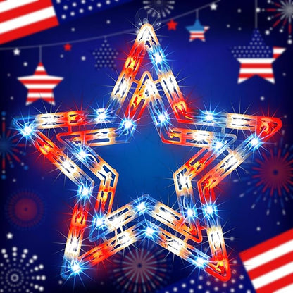 LAMPHOME 14" Lighted Red, White and Blue Patriotic Star Window Silhouette Decoration for Indoor & Outdoor Celebrations