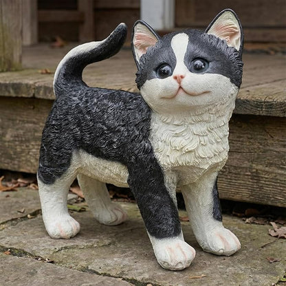 Elenon Cat Garden Statue Decorative for Yard, Standing Cat Figurines Home Lawn Decor, Patio Kitten Tuxedo Statues Pets Memorial Ornament for Cat Lovers
