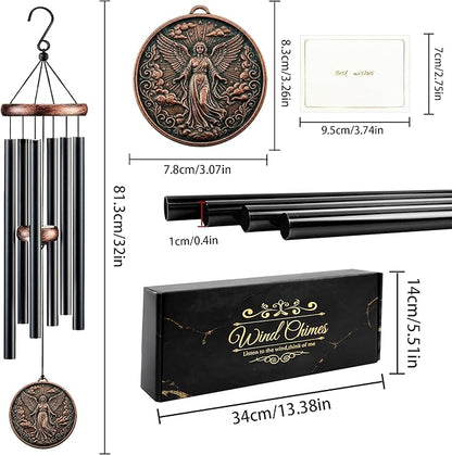 Angel Wind Chimes for Outside, Memorial Sympathy Gifts for Loss of Loved One, Deep Tone Windchime with 3D Embossed Guardian Angel Design for Garden Patio Porch Yard Décor