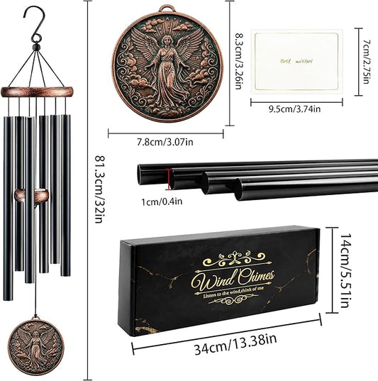 Angel Wind Chimes for Outside, Memorial Sympathy Gifts for Loss of Loved One, Deep Tone Windchime with 3D Embossed Guardian Angel Design for Garden Patio Porch Yard Décor