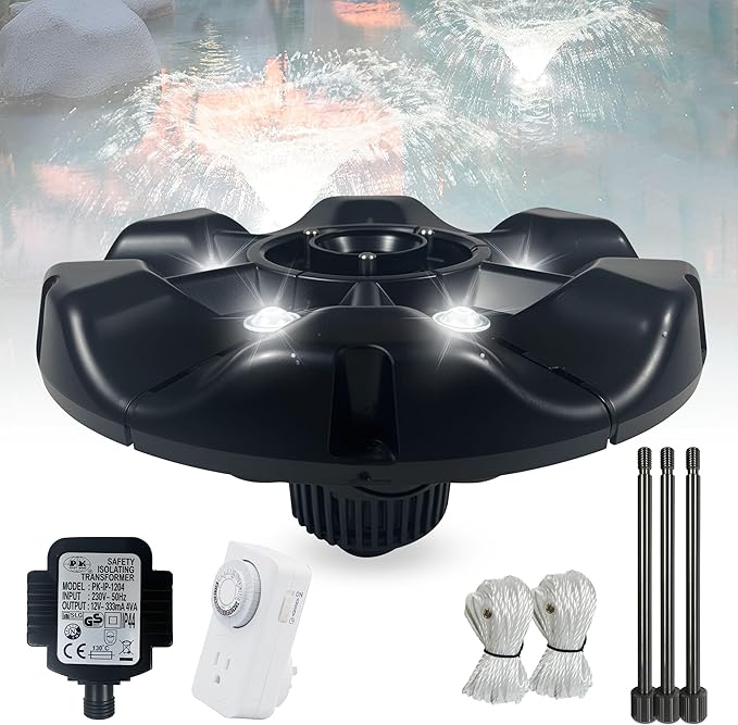 Pond Fountain Aerator,10000 GPH, 8 White LED Lights, Constant and Gradient Dual Modes,time Controller.35’ Power Cord, Classic Crown Spray Pattern 4’x10’for Pond, Lake, Swimming Pool& Water Garden