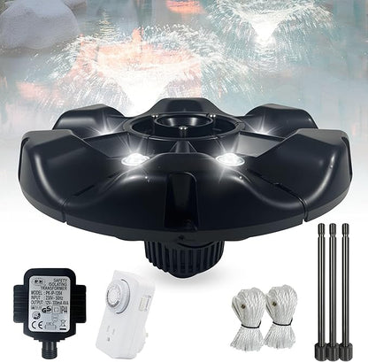 Pond Fountain Aerator,10000 GPH, 8 White LED Lights, Constant and Gradient Dual Modes,time Controller.35’ Power Cord, Classic Crown Spray Pattern 4’x10’for Pond, Lake, Swimming Pool& Water Garden