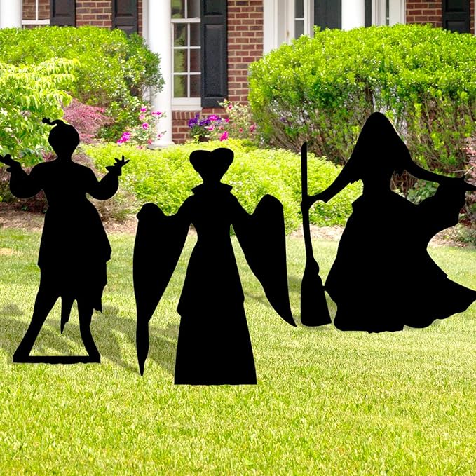 Witch Halloween Decorations Outdoor Hocus Pocus Garden Metal Stakes Decor, Halloween Silhouette Party Yard Signs with Stakes,Trick or Treat Party Supplies for Kids Home Party