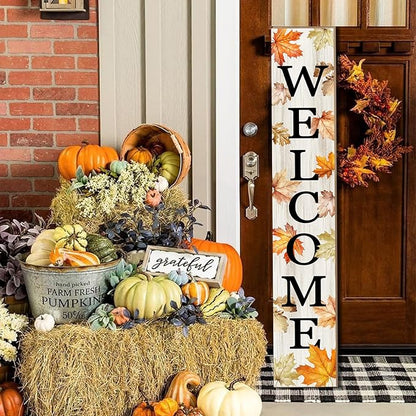 Fall Porch Sign Autumn Maple Leaf Welcome Sign Vertical Standing Sign For Front Porch Decor Farmhouse Wall Hanging for Patio Yard Party Indoor Outdoor Thanksgiving Decoration 47.2"H
