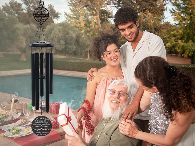 37" Personalized Retirement Wind Chimes for Women Men, Custom Retirement Gifts for Coworker Boss Teacher, Large Deep Tone Windchime Outdoor Decorations