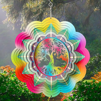 Wind Spinners Outdoor Garden Decor, 12In Stainless Steel Spinfinity Wind Spinner, Wind Chimes for Outside, 3D Kinetic Hanging Sculpture Suncatcher, Metal Yard Art Ornament, Tree of Life Decor