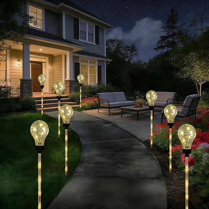Huacenmy Solar Lights Outdoor Garden Decorative Waterproof 6 Pack Bulb Lights Outside Solar Pathway Lights for Garden Home Christmas Landscape Path Yard Lawn Driveway Flowerbed Decor - Warm White