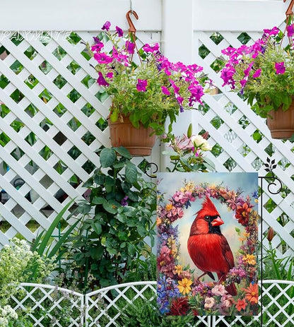 Cardinal Bird Spring Garden Flag 12x18 Inch Double Sided Small Burlap Summer Floral Wreath Yard Flag Outdoor Outside Seasonal Farmhouse Decoration