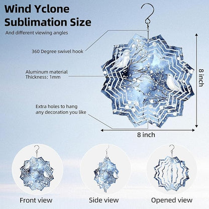 8 Inch Sublimation Wind Spinner, 3D Aluminum Metal Wind Spinner with Hook, Indoor Yard Garden Hanging Decoration, Weather Resistant Rotating Spiral Ornament, Winter Birds on Branches