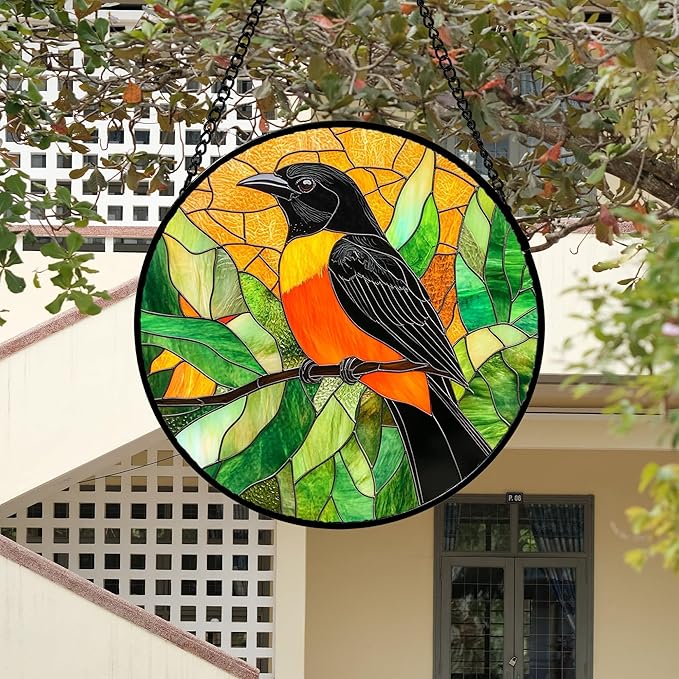 DASTOLL Stained Glass Window Hanging 4 Pcs Set Birds Large 11.8" - Cardinal Blue Jay Suncatcher Door Garden Sun Catcher Decor Birthday Christmas for Bird Lovers Mom Woman Nana Men