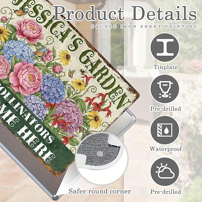 Personalized Garden Signs for Outside Custom Metal Tin Sign for Women, Retro Funny Welcome Metal Sign for Patio, Yard Rustic Gifts for Mothers Day, Grandmas, and Gardening Lovers