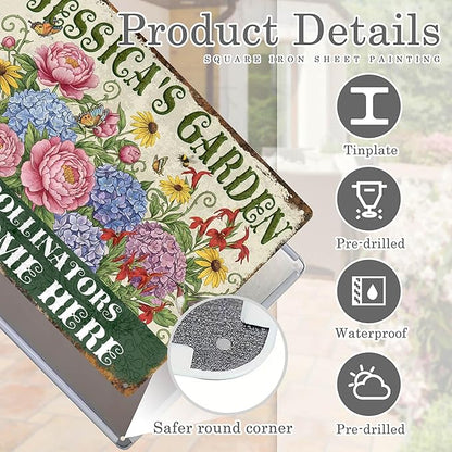 Personalized Garden Signs for Outside Custom Metal Tin Sign for Women, Retro Funny Welcome Metal Sign for Patio, Yard Rustic Gifts for Mothers Day, Grandmas, and Gardening Lovers