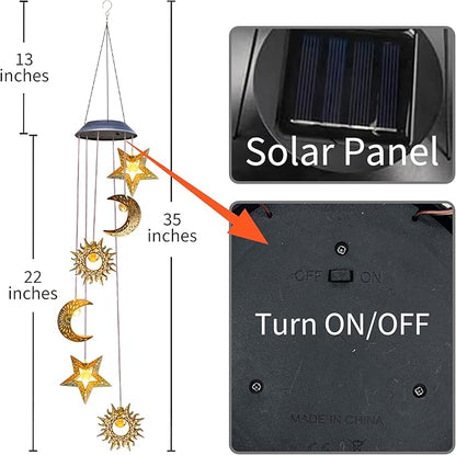 Solar Wind Chimes for Outside Lights Sun Moon Star Outdoor Hanging Decor Warm Lights Prefert Gifts for Mom Wife Outdoor Windchimes for Garden Yard Patio Christmas Birthday Mothers Day
